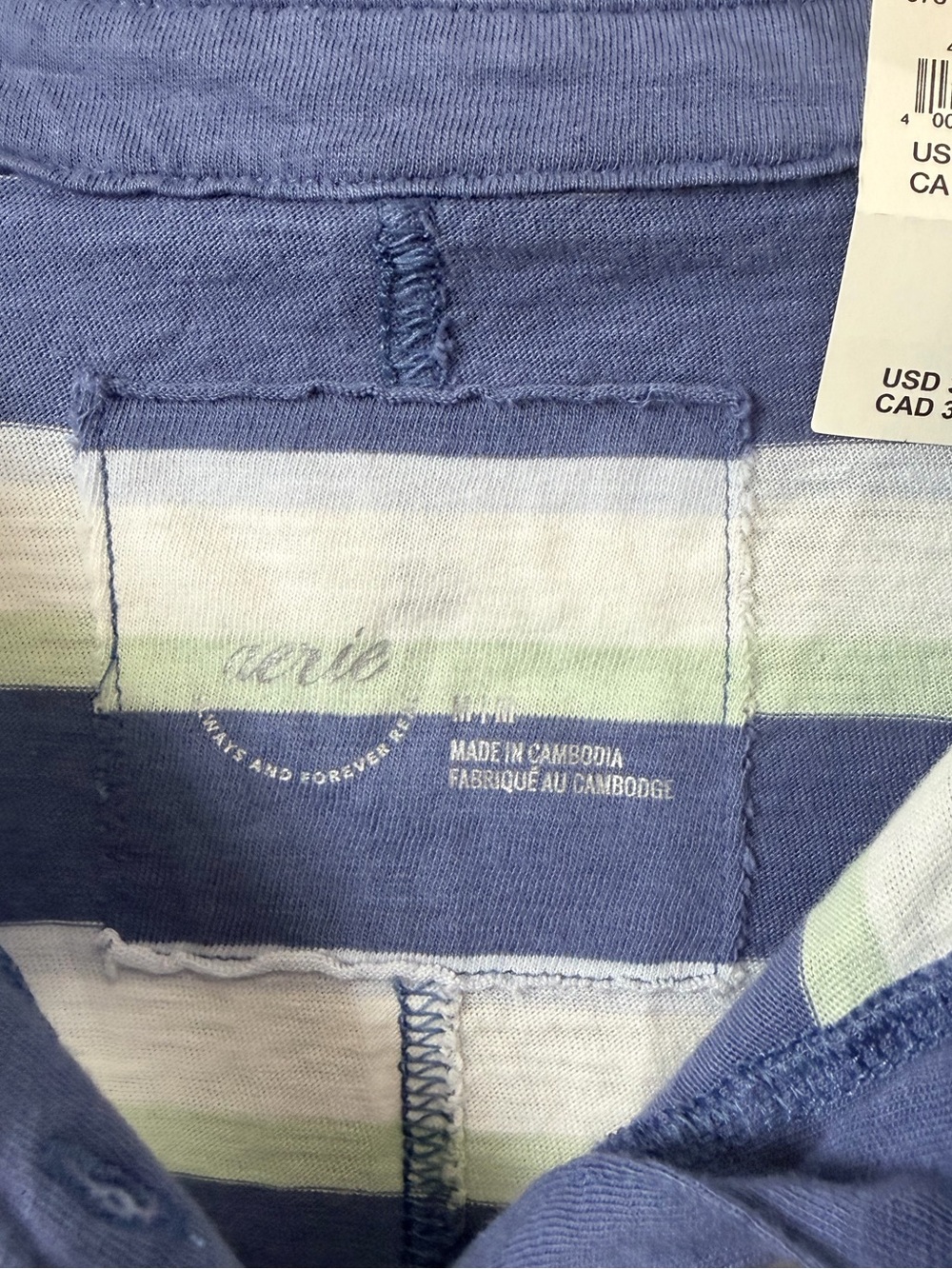 Aerie Happiest Oversized Polo T-Shirt NWT Medium Blue Green Striped Top - Picture 4 of 7